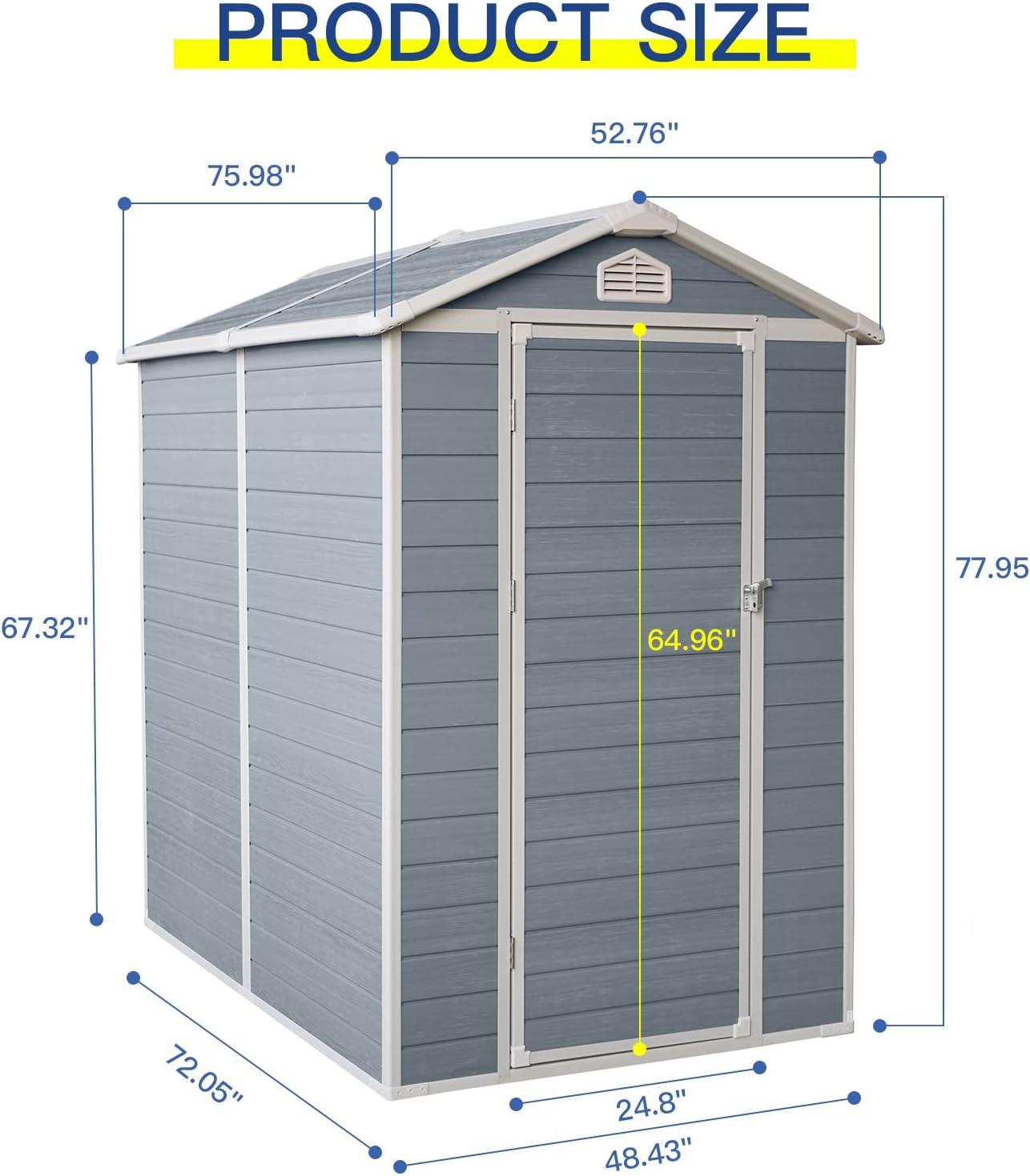 4x6 FT Outdoor Storage Shed, Resin Garden Shed with Thick Floor, Plastic Storage Shed with Window, Waterproof Outside Tool Shed with Lockable Hinged Door for Backyard, Patio, Lawn, Light Gray