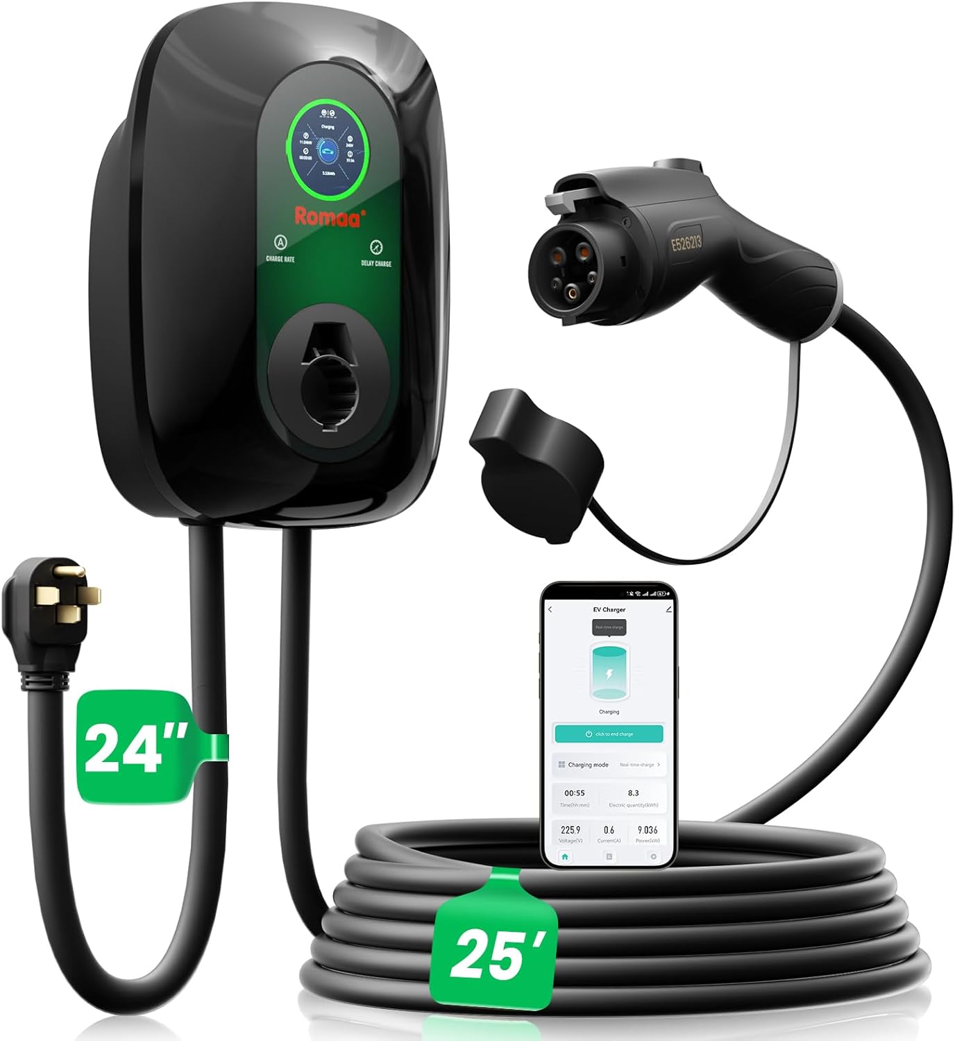 Level 2 EV Charger 40Amp, 240V Electric Vehicle Charging Stations, NEMA 14-50 EVSE J1772 Connector, Smart WiFi Control, 25' Cord Electric Car Charger for Home, ETL FCC