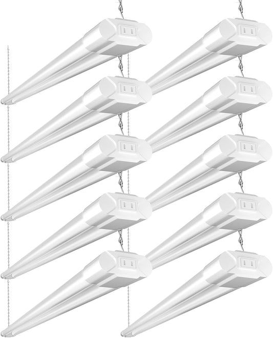 Bbounder 10 Pack Linkable LED Utility Shop Light, 4 FT Integrated Fixture for Garage, 40W Equivalent 250W, 5000K Daylight, Surface + Suspension Mount, Florescent Light Fixture Replacement, White
