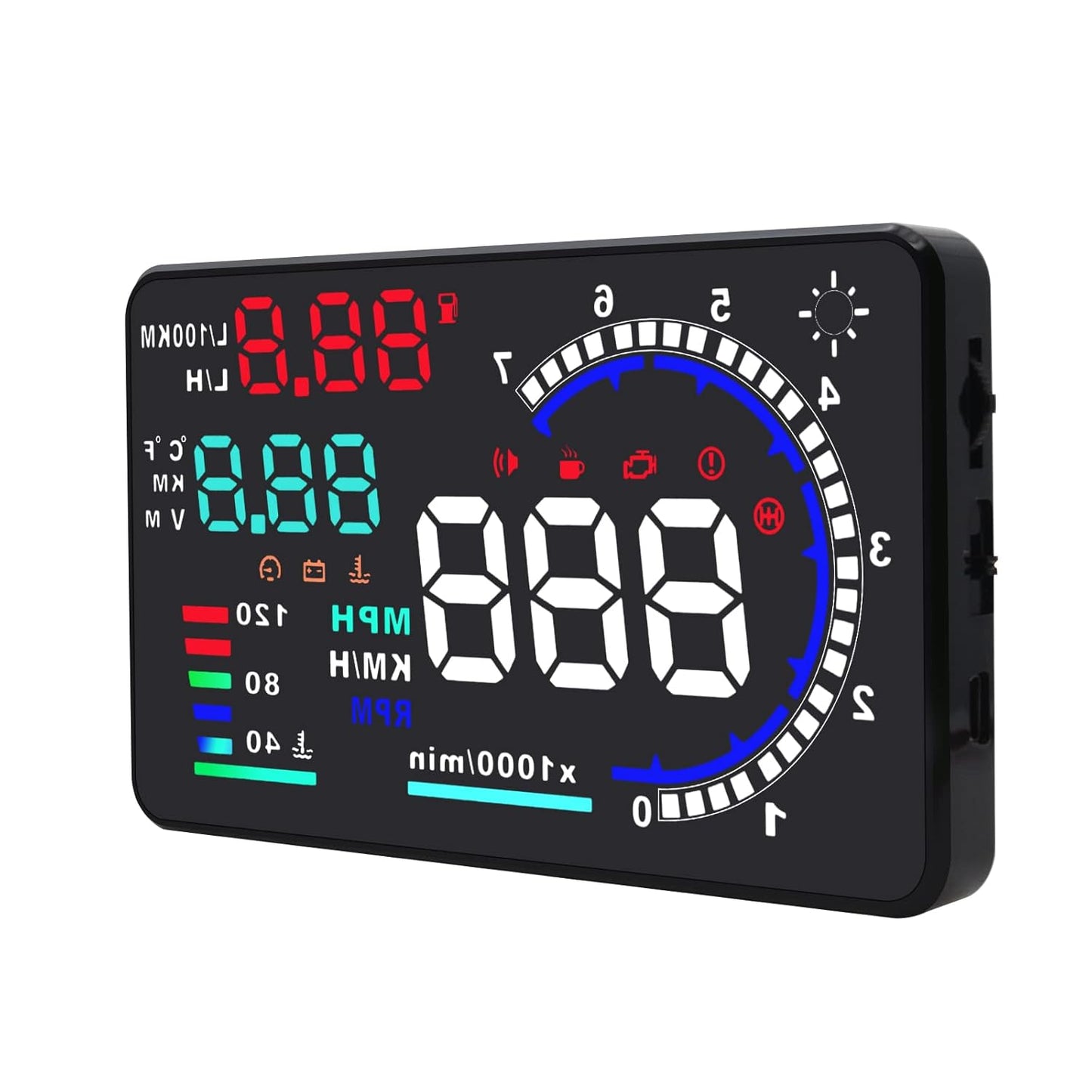 KAOLALI A8 HUD Display 5.5" Dash Screen Projector OBD2 Auto Gauge RPM MPH Speedometer Overspeed Warning Fuel Consumption Temperature Speed Heads Up Windshield Display Multiple-Color Bright for Cars