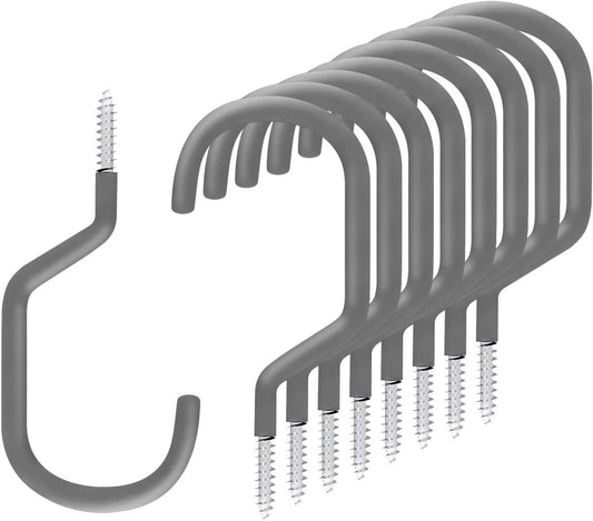 SMARTOLOGY 8 Pack Bike Hanger Storage Hook Rack, Heavy Duty Large Screw in Hooks for Garage Wall and Ceiling Bicycle Storage, Utility Tool Hanger (Gray)