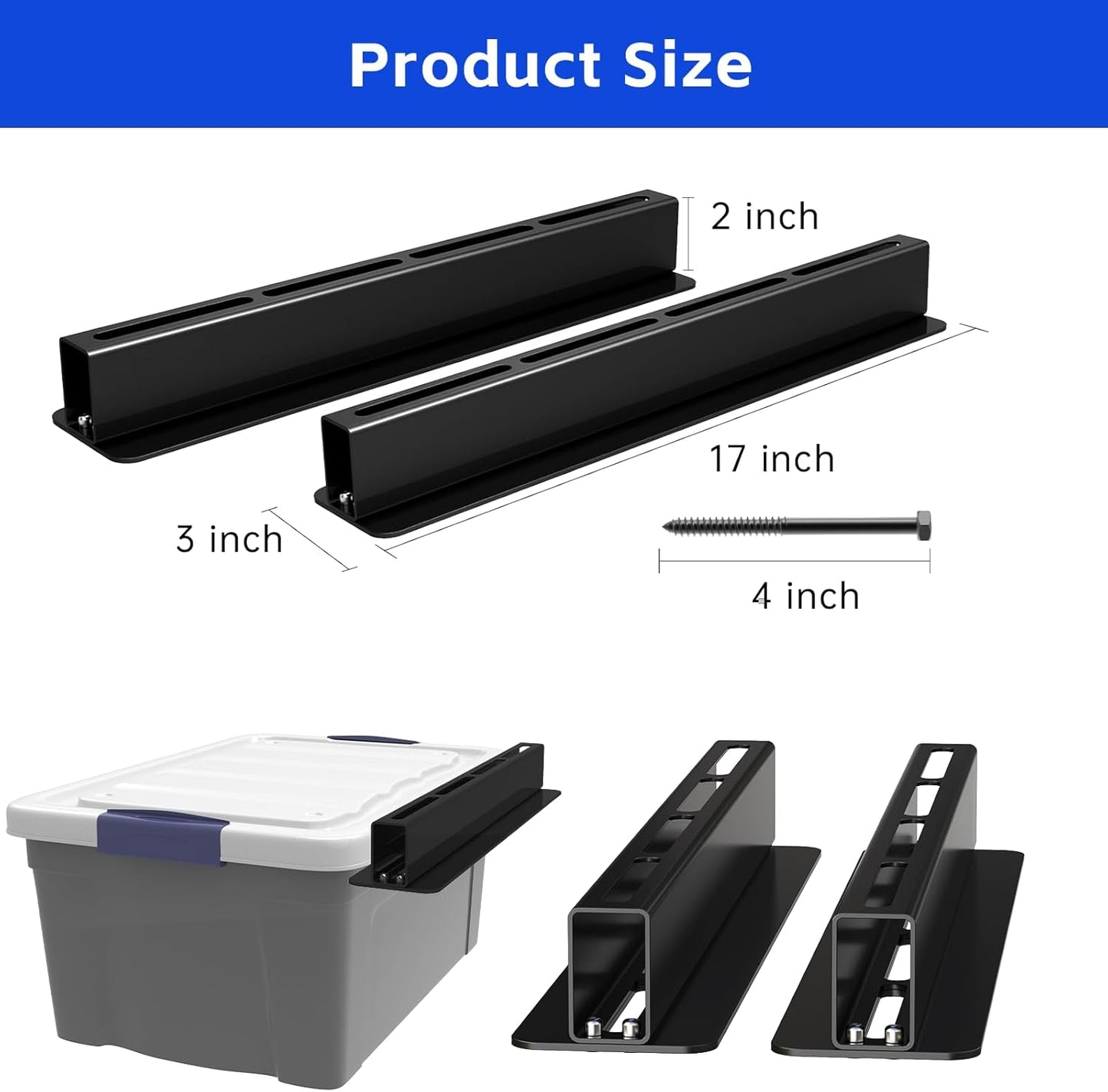 6 Pack Overhead Storage Bin Rack, Ceiling Racks for Utility Bins Organization, Heavy Duty Rack Ceiling Garage Storage for Supports Most Bins Container (for 5 Bins, Bins are not included)