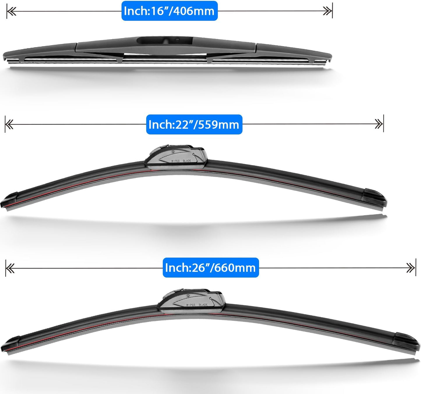 Windshield Wiper Blade Set Replacement for 2005-2022 Honda Odyssey Original Equipment Replacement Front Rear Wiper Blades-26"/22"/16" (Set of 3) U/J Hook