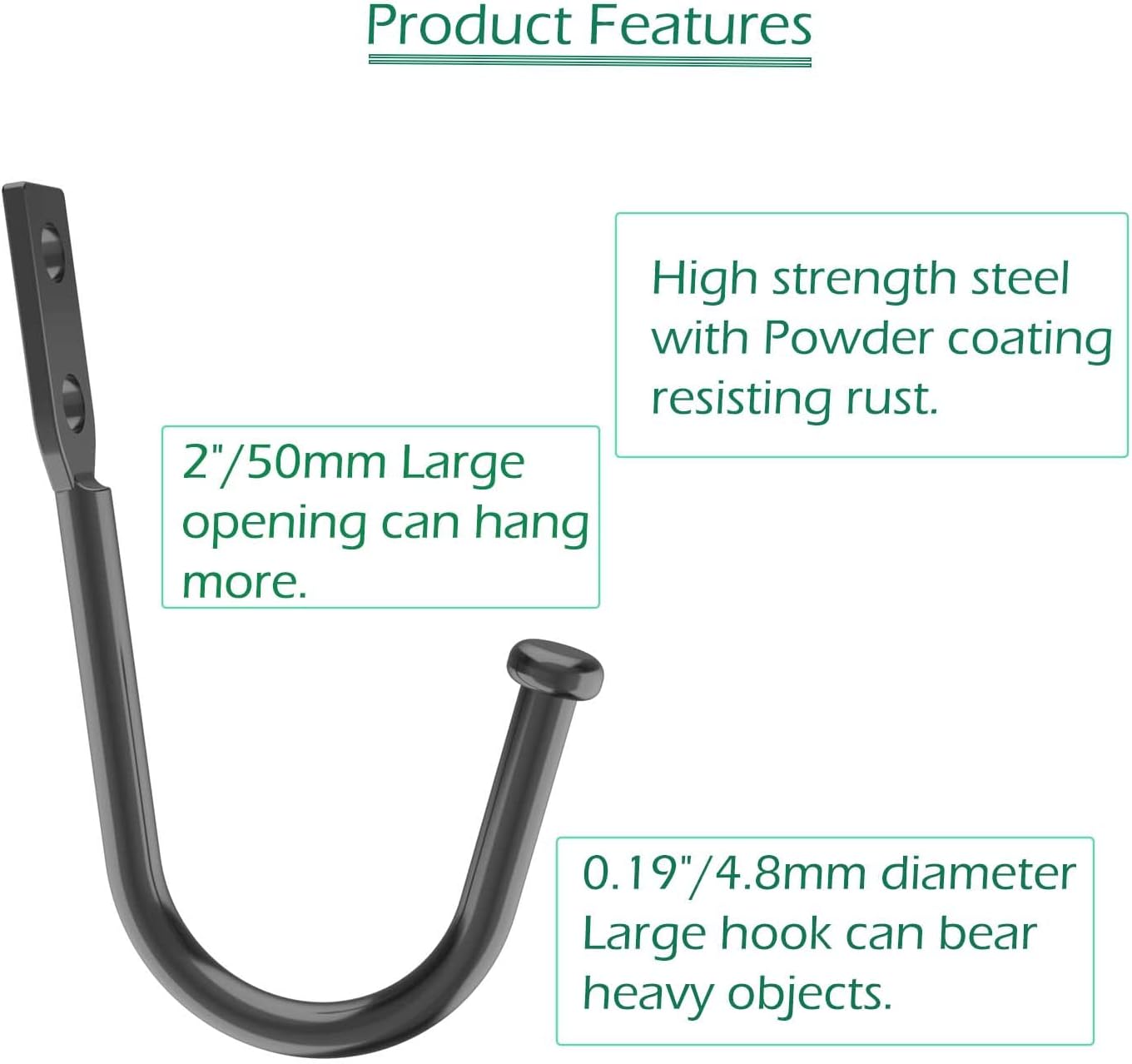 Wall Hooks Coat Hook Robe Hanging Robe & Towel Hooks, Utility Hooks Indoor Outdoor (Black-Rod U Shaped, 3x2.3)