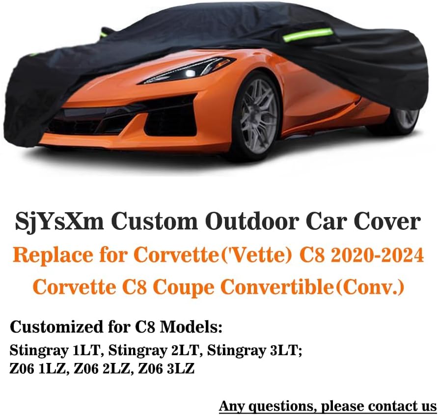 Heavy Duty Car Cover Compatible with Chevrolet Corvette C8 Stingray Z51 Z06 E-Ray 2026-2020, Waterproof All Weather Car Covers with Cotton Lining, Rain Sun Snow Dust UV Cover for Outdoor Indoor