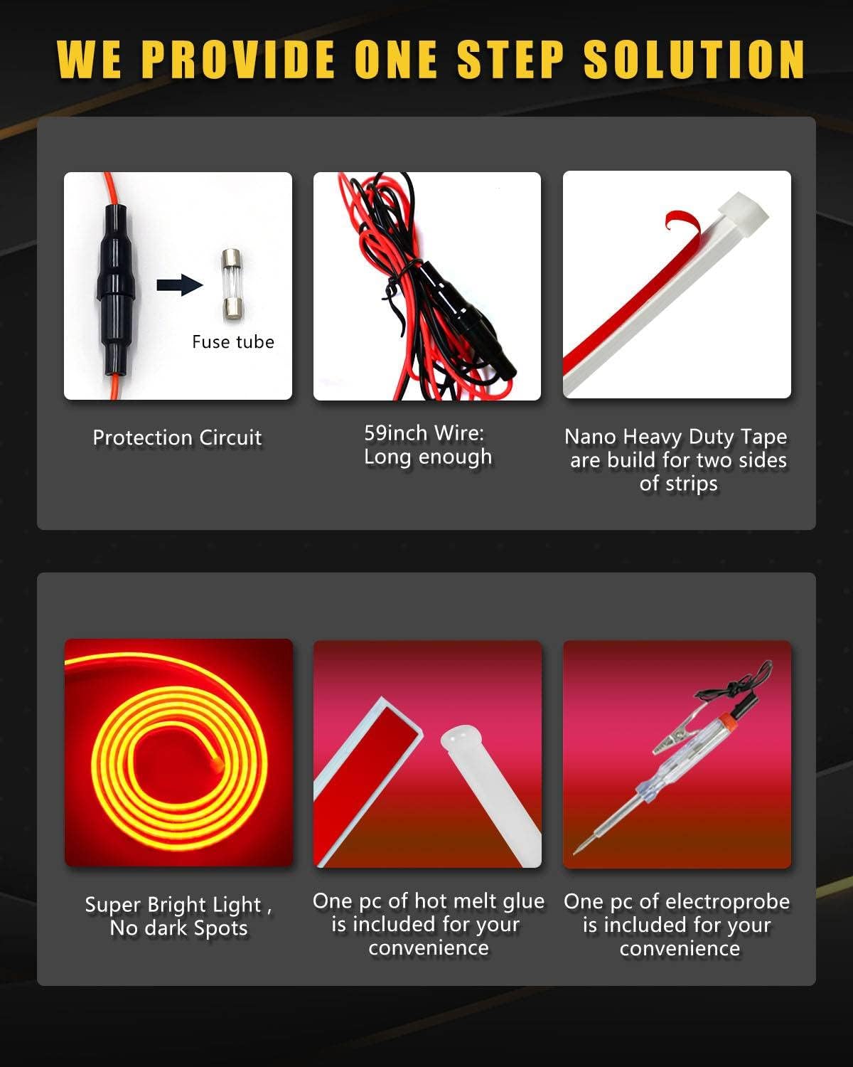 YM E-Bright Led Hood Light Strip Exterior Led Strip Lights for Cars Waterproof Flexible DRL Dynamic Scan Start Up Hoodbeam Kit Daytime Running Lights for Car,Truck,SUV,12V 70inch,Red,1 Set