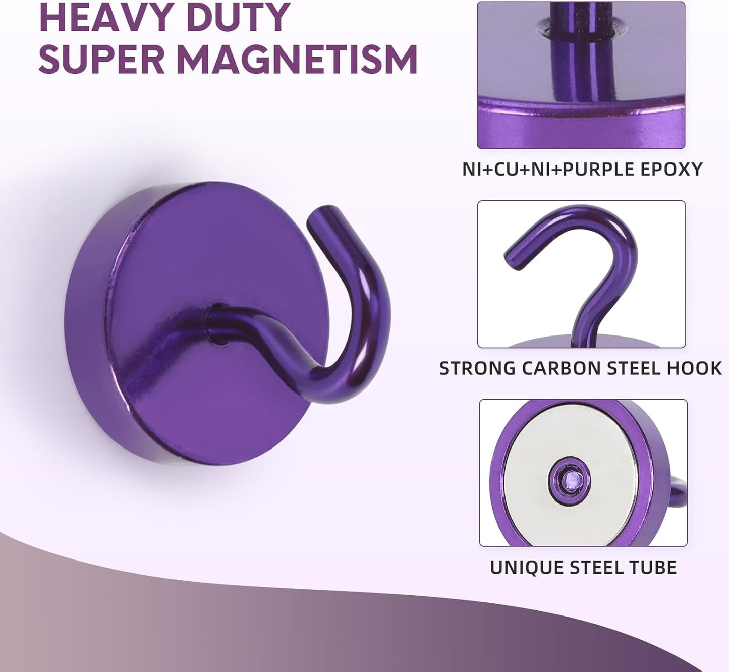 Neosmuk Magnetic Hooks, Cruise Ship Essentials, 80lb+ Heavy Duty Magnetic Hooks for Cruise Cabins, Refrigerator, Grill, Hanging, and Travel | Extra Strong Must-Haves Magnet Hook,Purple