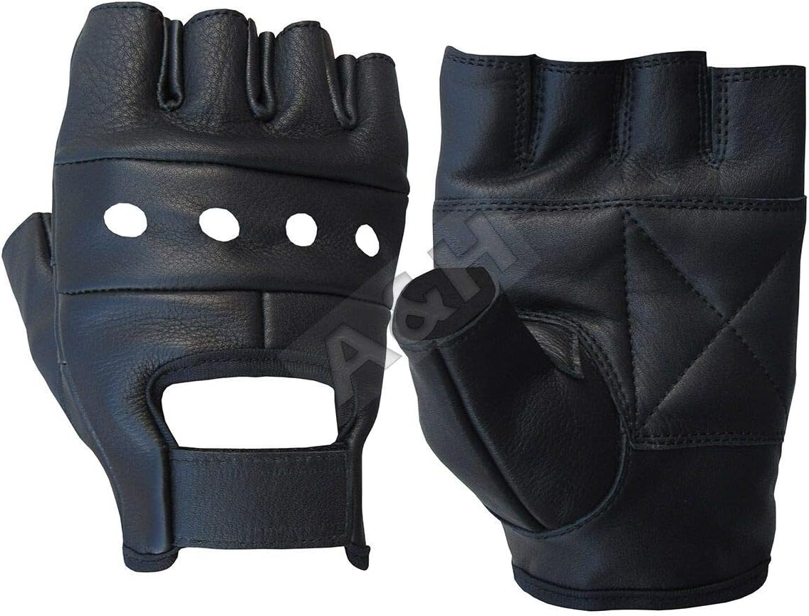 A&H Apparel Leather Motorcycle Glove Genuine Cowhide Fingerless Leather Driving Gloves (X-Large)