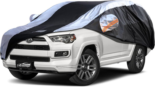 Toyota 4Runner Car Cover Waterproof All Weather with Silver Strip Design, Custom Fit for Toyota 4Runner 2003–2025, 4Runner Accessory with Door Zipper & Windproof Straps