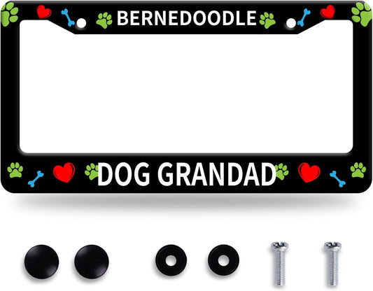 Bernedoodle Dog Lover License Plate Frame Floral License Plate Stainless Steel Parts Funny License Plate Decorative with Screws Size 12.3" x 6.3" for Men Women