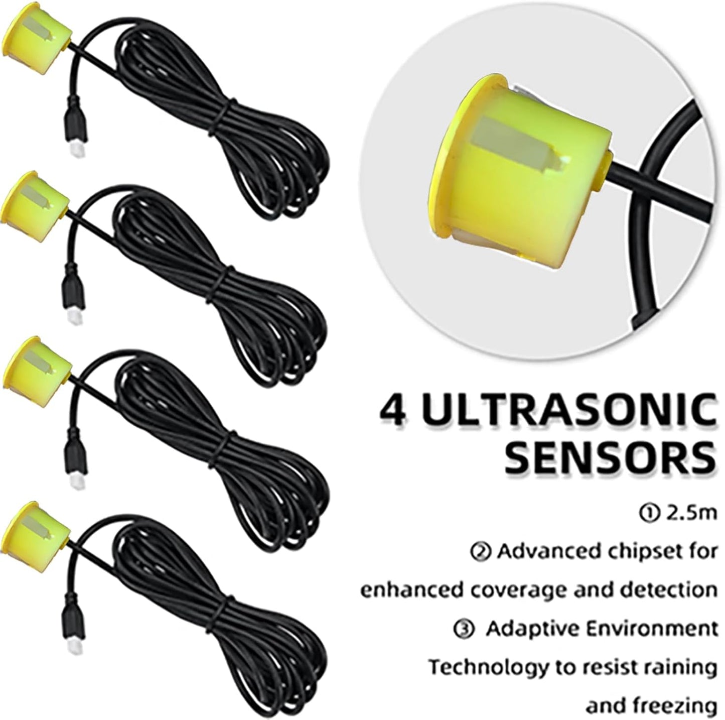 Parking Sensor Kit Backup Sensor Kit Reverse Sensor for Car 16 Color Options for Probes Adjustable Alarm Volume Professional Sensore de Reversa para Carro Safe Driving Assistant（Yellow）
