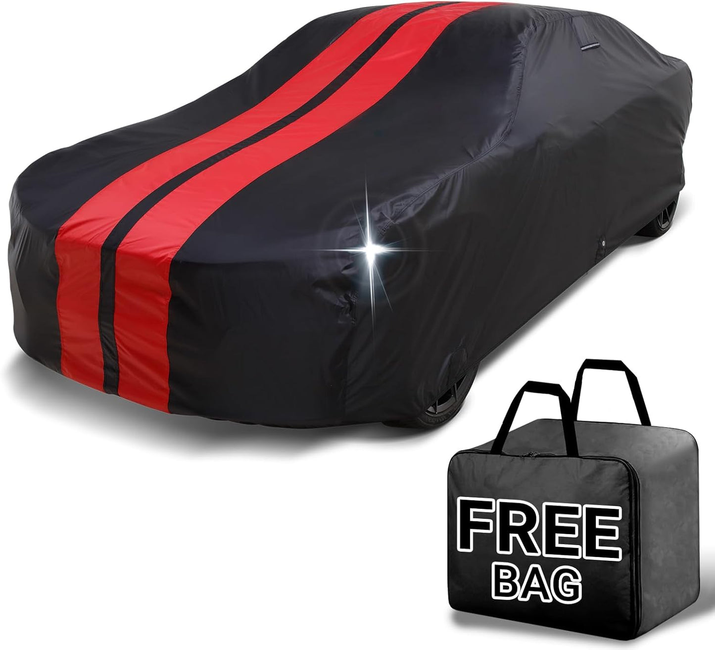 iCarCover Custom Car Cover for Buick Skylark (1961-1963) Waterproof All-Weather Rain Snow UV Sun Protector Full Exterior Indoor Outdoor Car Cover (Stripe - Black/Red)