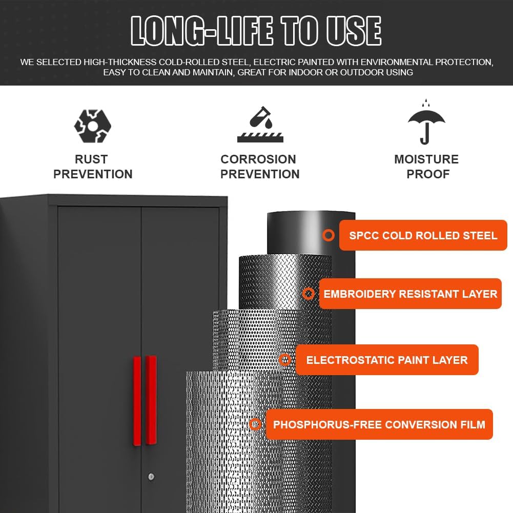 Red Garage Cabinet Storage System 6-Pcs Workshop Set Garage Cabinet and Storage System for Tool Organization