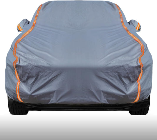KEYOOG Universal Waterproof Heavy Weight Full Car Covers, Fit Sedan, All Weather, Outdoor Full Cover Weatherproof UV Sun Protection Snow Dust Storm Resistant with PEVA Cotton, for Cars Up to 198"