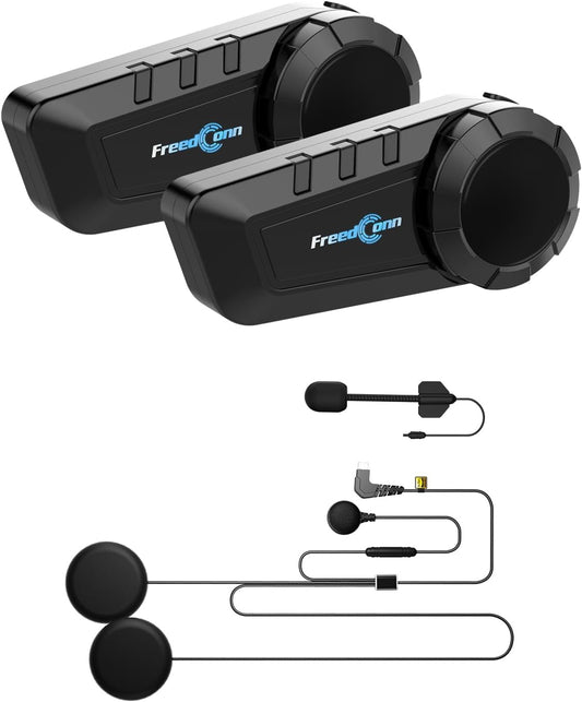 FreedConn KY PRO Hi-Res Motorcycle Helmet Bluetooth Headset, Motorcycle Communication Systems with CVC Noise Cancellation, Stereo Music, 6 Riders 1200m intercom, Dual Device Connection, IP65, 2 Pack