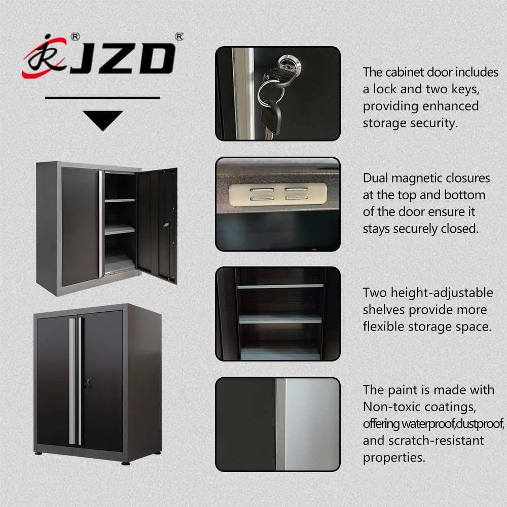 JZD Garage Storage Cabinet System Workshop, Tool Cabinets Combo with Wall Panel, for Workshop Organization, Wall Mounting Not Necessary