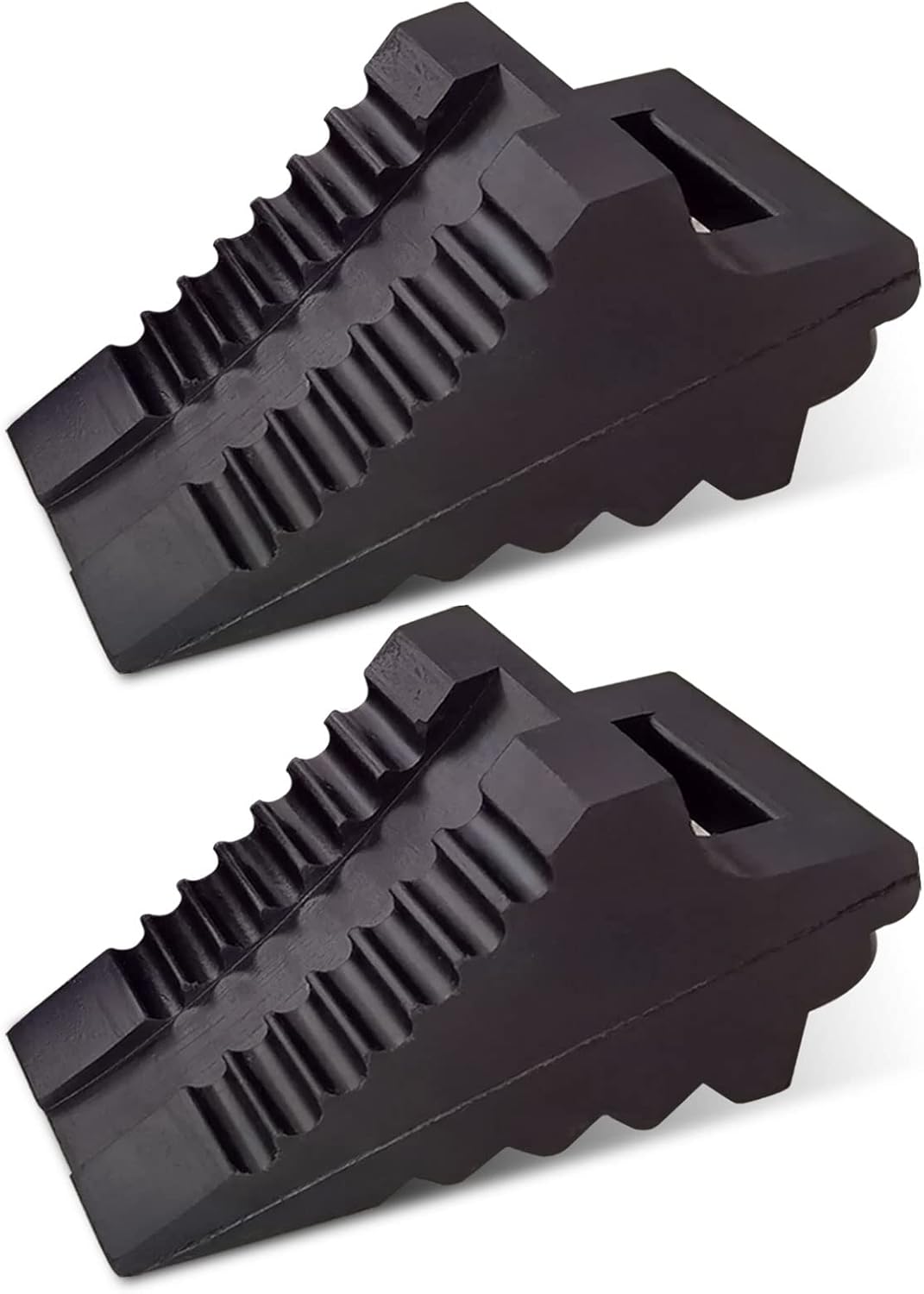 ROBLOCK Solid Rubber Wheel Chocks Heavy Duty Trailer Chock, G.V.W. Up to 4T, 2 Pack Black, 8.6" L x 3.7 W x 4.7" H for Car, Travel Trailers, RV, Truck, and ATV, for All Weather Use