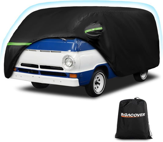 Car Cover for 1964-1970 Dodge A100 for VW Bus T1 T2 T3 1950-1992, 420D Oxford Cloth Sun Heat Protection Outdoor Covers with Driver Side Zipper Windproof Heavy Duty All Weather