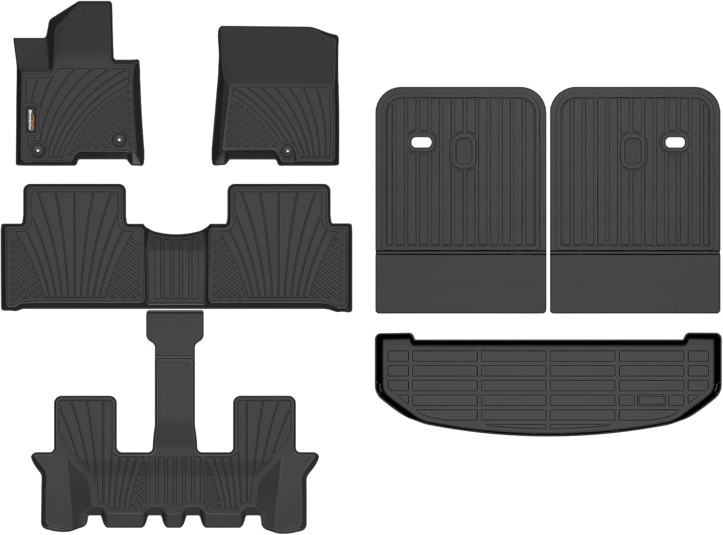 Binmotor-All Weather Floor Mats Cargo Liner Custom Set for Kia Sorento 2021-2025 Hybrid (PHEV & HEV) / Sorento Plug-in Hybrid 6/7 Passenger, Heavy Duty TPE Car Floor Liners Accessories