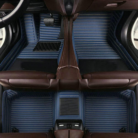 Custom Car Floor Mat Compatible with BMW Mercedes-Benz Toyota Cadillac Lexus Honda Infiniti Nissan Hyundai Kia Audi All Models Cars Sedans SUVs Automotive Mats (Dark Blue Stripe)