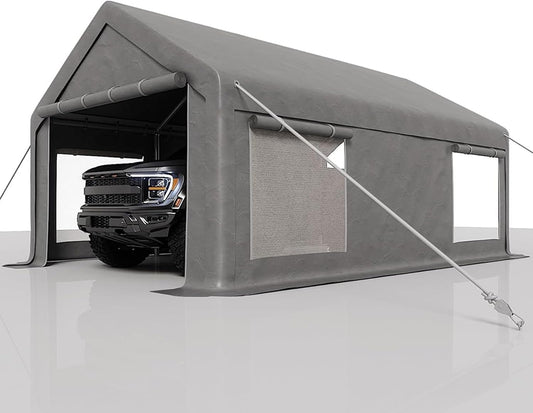 13 x 20FT Heavy Duty Carport with Roll-Up Windows, Portable Garage with Removable Sidewalls & Doors, Portable Car Tent Garage with Roll-Up Windows and All-Season Tarp, for Car, Truck,