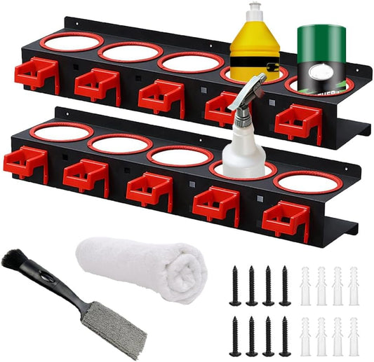 Wall Mounted Spray Bottle Holder, 2 Pack Spray Can Holder, Spray Bottle Storage Rack, Garage Bottle Organizer with Car Cleaning Brush Kit, Aerosol Can Organizer for Garage Car Beauty Accessory