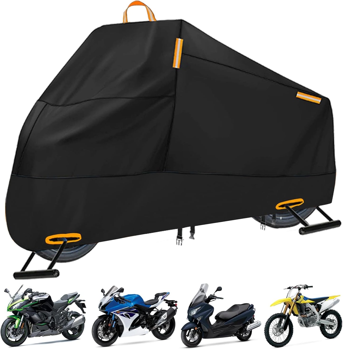 Motorcycle Cover Waterproof Outdoor, 300D Heavy Duty Motorcycle Cover for Ninja 250 300 650 1000 Yamaha YZF R1 R7 MT-09 Suzuki GSXR 600 750 1000 Scooter Cover Protection Fits up to 86" - Black