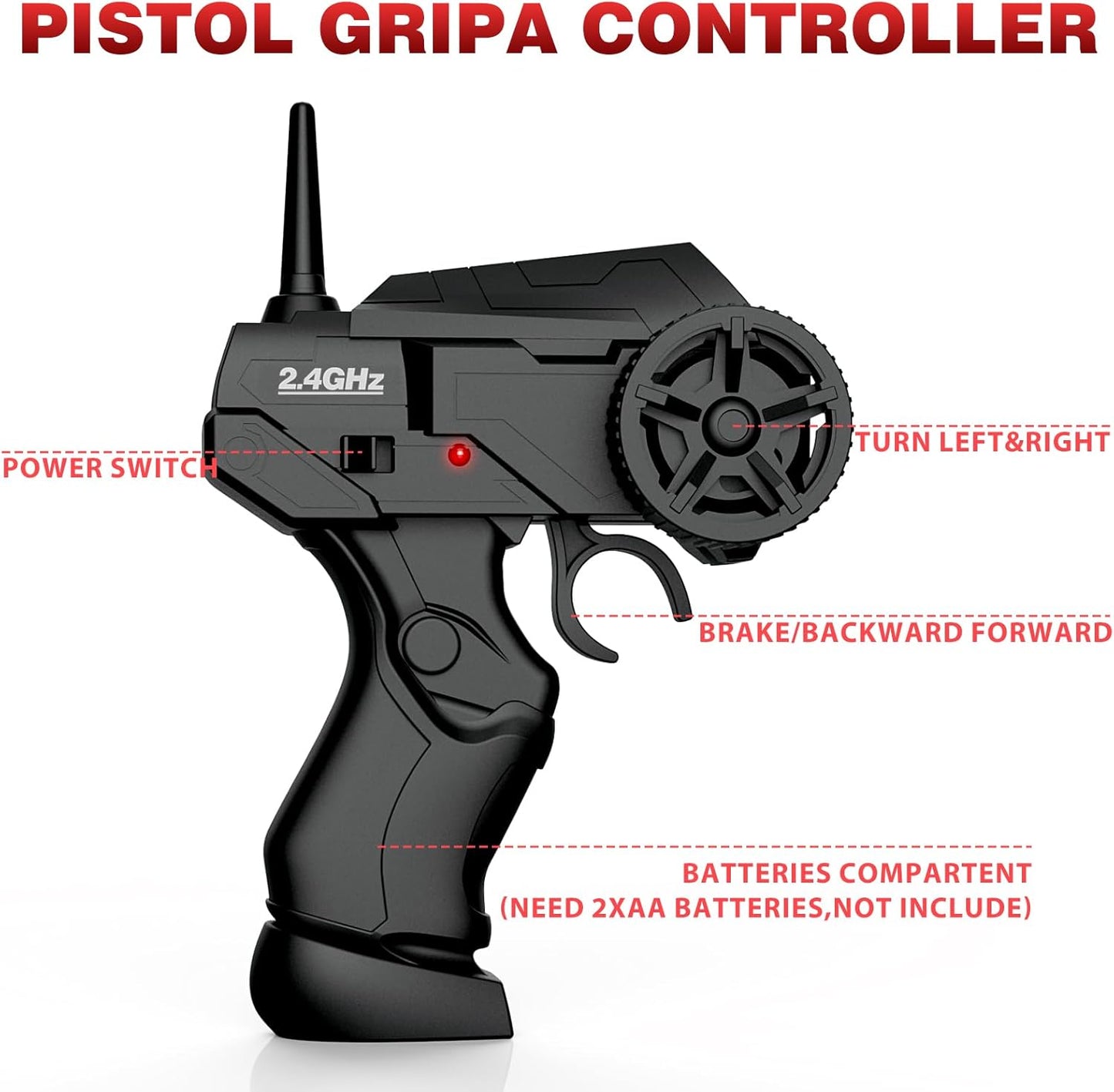 RC Drift Cars, 2.4Ghz 1:24 Remote Control Car 4WD High Speed Drifting RC Car with LED Light, Drift Tires and Two Batteries Racing Toy Cars for Kids Boys Girls Adults(Black)