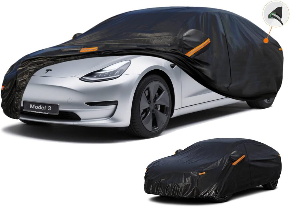 Kayme 7 Layers Car Cover Custom Fit for (2017-2023) Tesla Model 3 Waterproof All Weather for Automobiles,Outdoor Full Cover Rain Sun UV Protection
