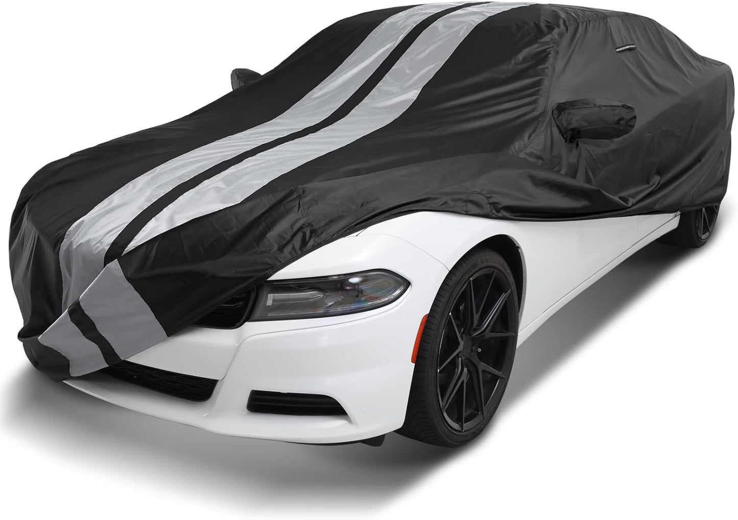 iCarCover Custom Car Cover Compatible with Charger 2006-2024, Waterproof All-Weather Rain Snow UV Sun Protector Full Exterior Indoor Outdoor Car Covers, Stripe (Black/Gray)