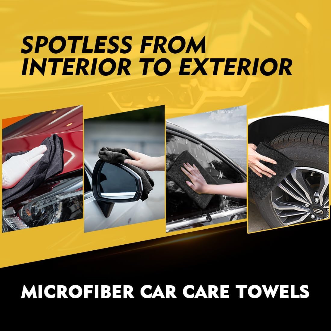 HOMEXCEL Microfiber Cleaning Cloths 12 Pack, Premium 16 x 16 inch Microfiber Towel for Cars, Ultra Absorbent Car Washing Cloth, Lint Free Streak Free Wash Cloths for Car, Kitchen, and Window, Black