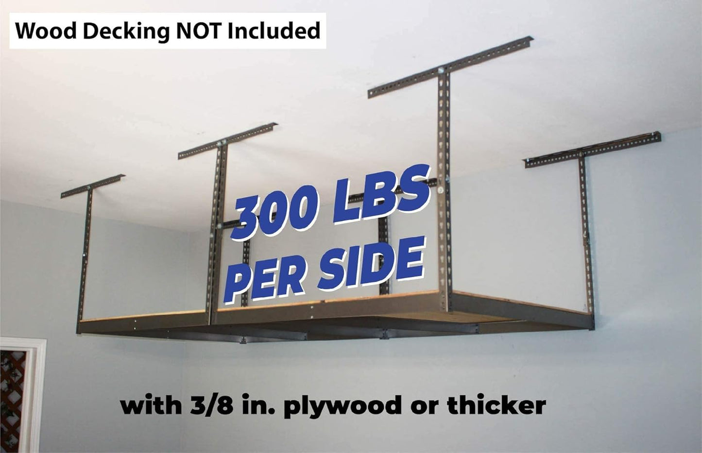 MonsterRax 4x8 Overhead Garage Storage Rack Frame Kit - Hanging Storage Shelves, Ceiling Storage Rack System, Overhead Garage Organizers And Storage, Ceiling Shelving - (Hammertone, 12"-21")