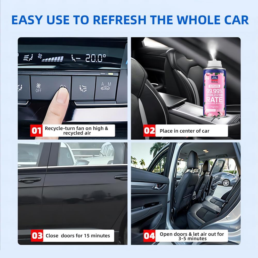 Glodway Whole Car Air Refresher,Odor Eliminator Remover Spray For Car,Magnolia Strong Freshener With Odour Eliminator Technology,Long-Lasting Scent,6 Ounce(Pack of 1)