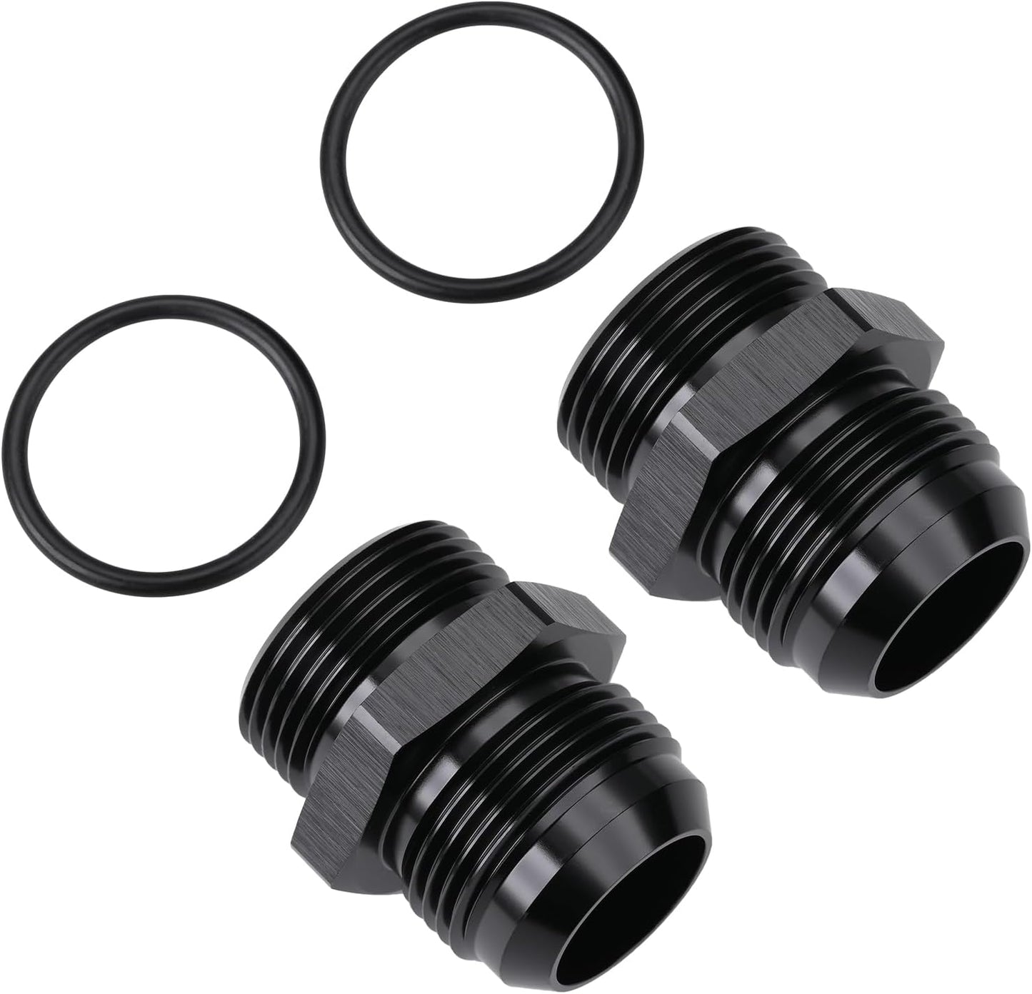 16AN Male Flare to 16AN ORB O-ring Boss Fuel Pump Rail Adapter Fitting Aluminum Black, Pack of 2