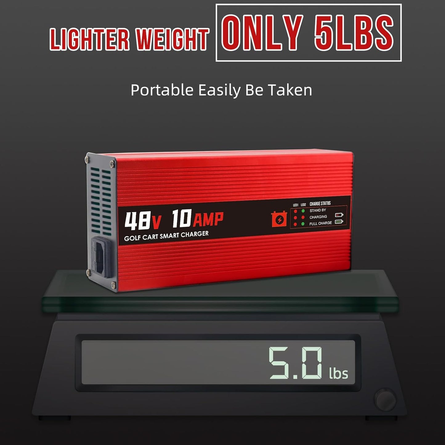 48V 10AMP Club Car Golf Cart Battery Charger for 48 Volt Golf Carts Lead-Acid Battery Smart Charger with 3-Pin Round Plug