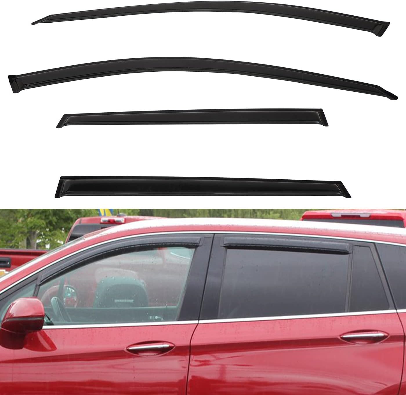 4pcs Front+Rear Smoke Tint Sun/Rain Guard Outside Mount Tape-On Vent Window Visors Compatible with 16-20 Envision