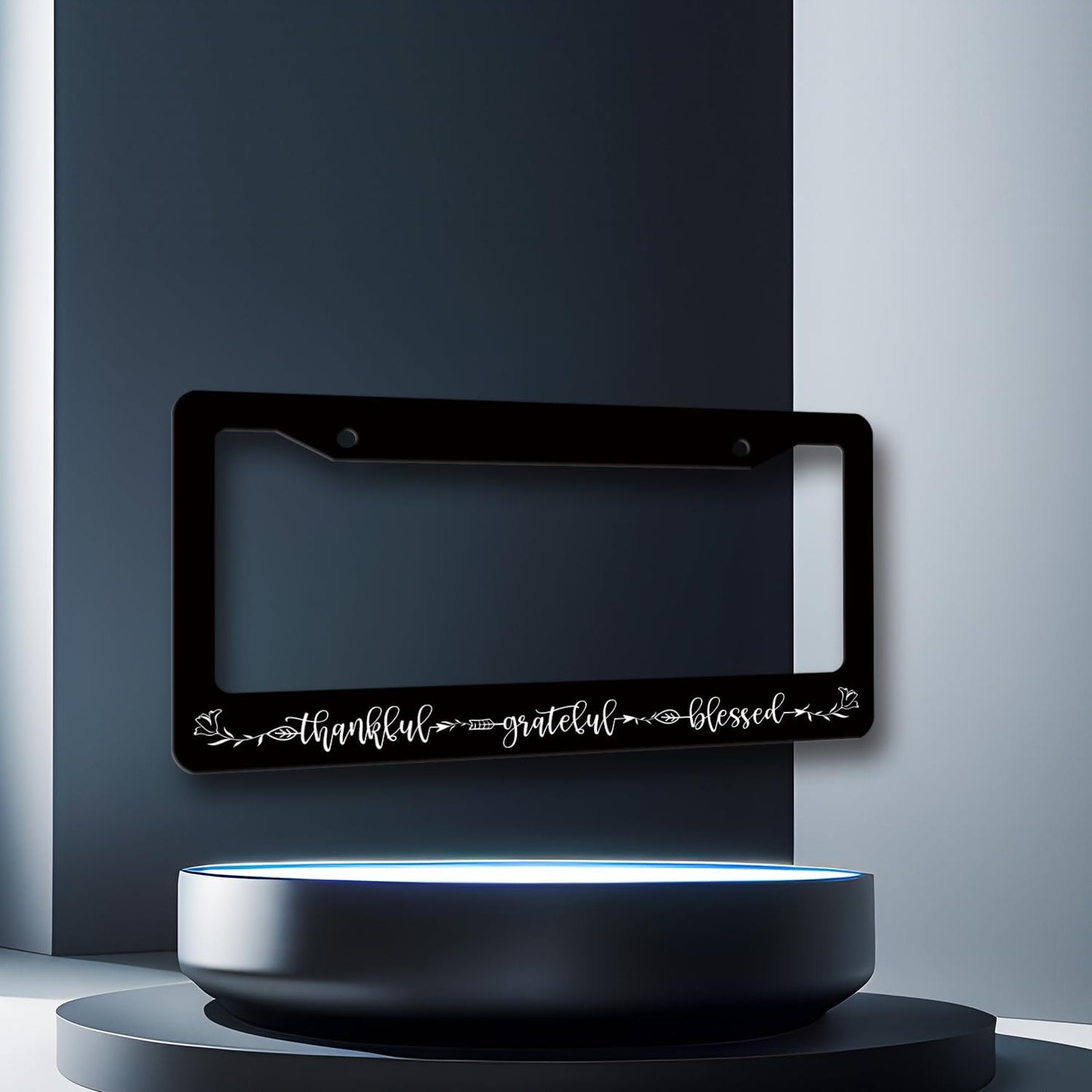 Thankful Grateful Blessed License Plate Frame Christianity License Plate Holder Funny License Plate for Belief Car Decoration Stainless Steel Car Accessory with Screws Men Women 12.3" x 6.3"