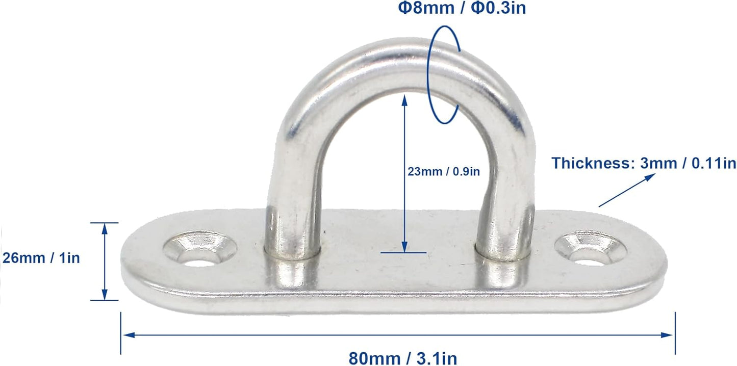 Stainless Steel Ceiling Hooks & Wall Hangers - Heavy Duty M8 Screw Mount, Rust-Proof Anchor Straps for Garage, Outdoor, Storage (4-Pack)