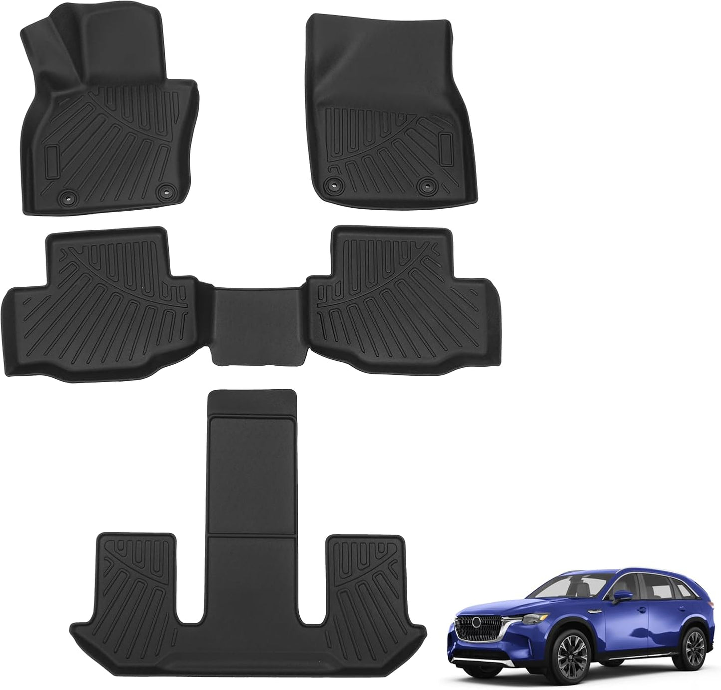 Powerty Floor Mats for 2024 2025 Mazda CX-90 CX90 PHEV (Plug in Hybrid) Accessories Floor Liners 6&7 Seater with 3 Rows Floor Mat Heavy-Duty Floor Liner All Weather CX90 Car Floor Mats