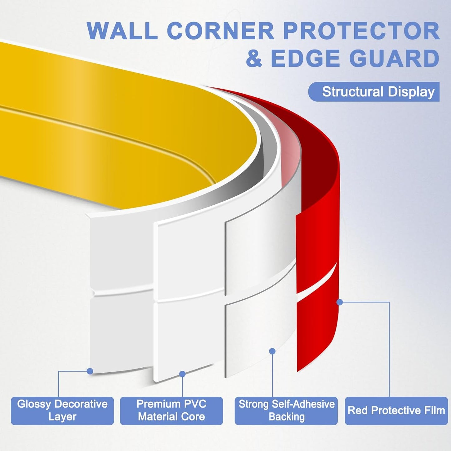 Wall Corner Protector Moulding Trim Peel and Stick Wall Corner Guards Trim Flexible Self Adhesive Edge Protector Moulding, 2.4 in x 40 Ft, Gold