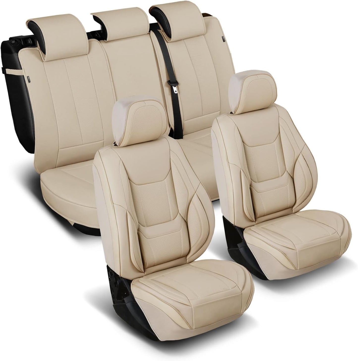 Coverland Custom Car Seat Covers Compatible with 2000-2006 Tundra Access Cab, Double Cab - Premium Leather Non-Slip Waterproof Custom Interior Protector Full Set-Beige [See Size Chart-Size X145]
