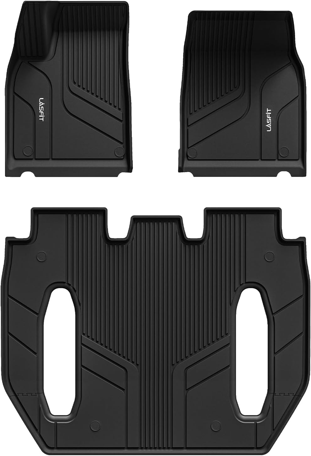 LASFIT Floor Mats for Tesla Model X 6 Seater & Model X Plaid 2025 2024 2023 2022 2021, All Weather TPE Custom Fit Floor Liners 1st & 2nd & 3rd Front & Rear Row Car Mats, Black