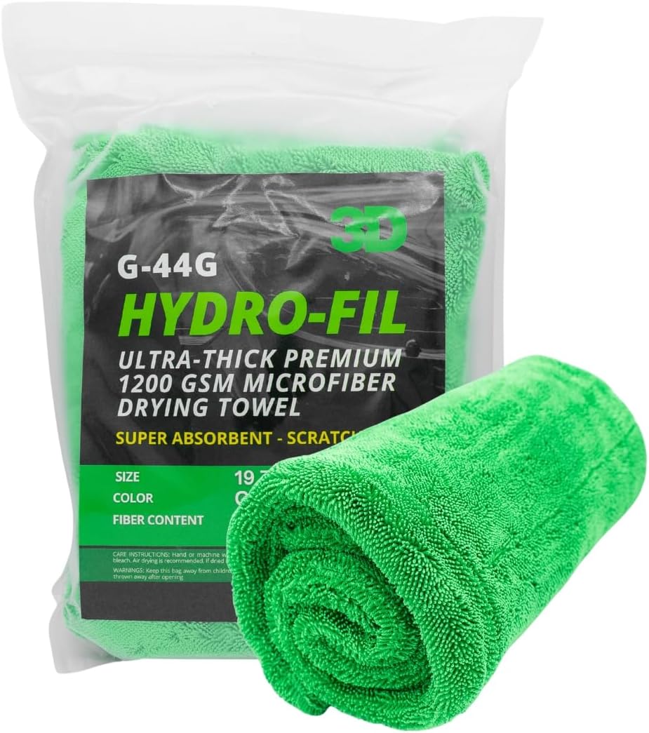 3D Hydro-FIL XL | Professional Grade Microfiber Towel | Extra Large 20” x 31.5” | Highly Absorbent | Premium Drying Cloth for Car Detailing | Green
