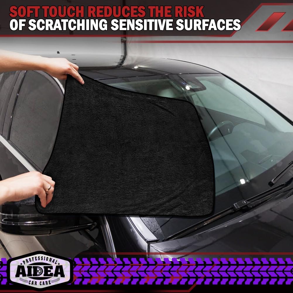 AIDEA Microfiber Towels for Cars-2PK, Large Professional Car Drying Towel, Scratch-Free & Absorbent Drying Towel for Cars, SUVs, RVs, Trucks, and Boats, 24inx 31in, Black