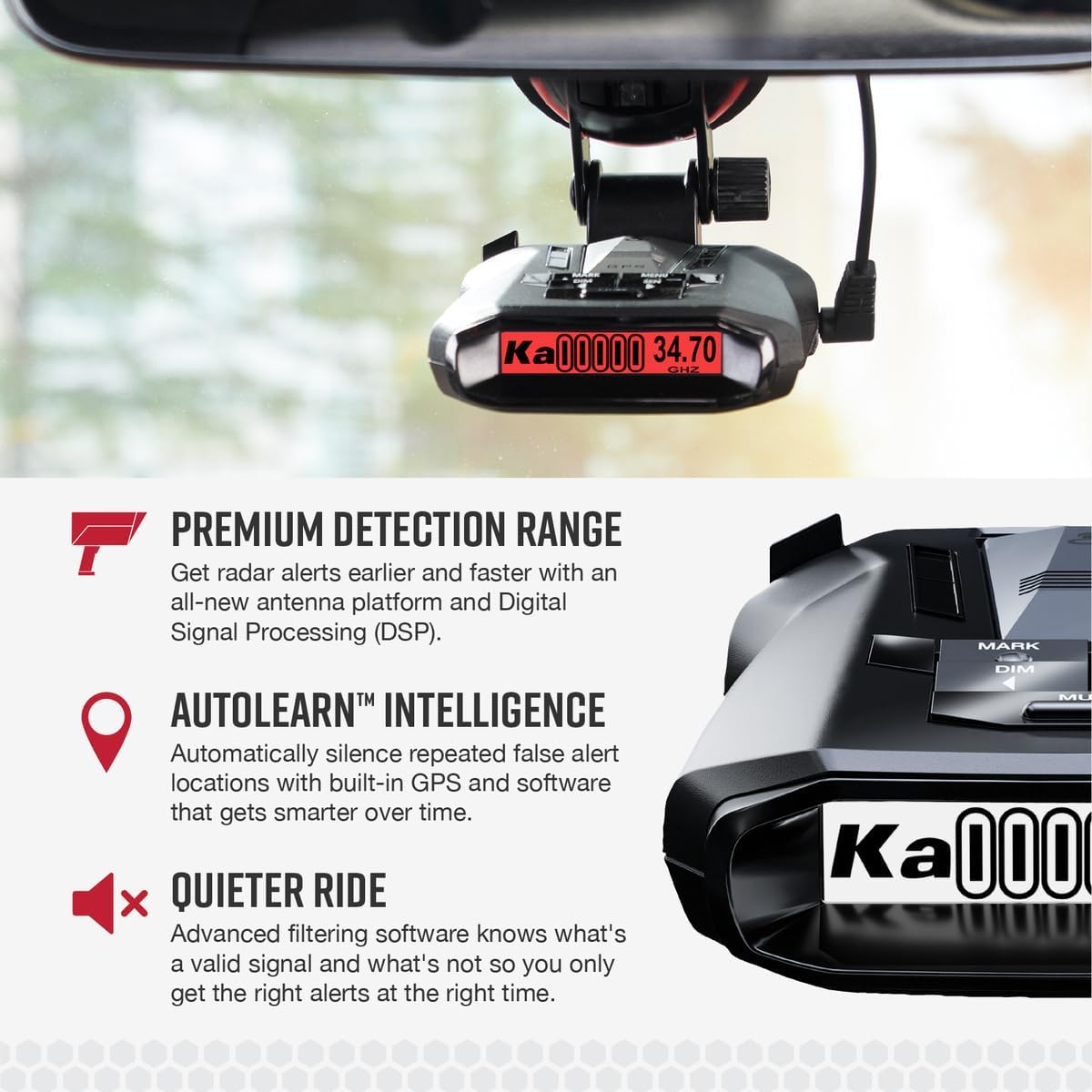 Cobra RAD 700i Laser Radar Detector - Premium Detection Range, AutoLearn Intelligence, Advanced Filtering Software, Apple CarPlay and Android Auto Compatible, Laser Eye Front and Rear Detection