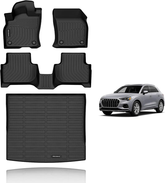 KELCSEECS Floor Mats & Cargo Liner Custom for Audi Q3 2025 2024 2023 2022 2021 2020 2019 Car Mats Automotive Cargo Mat Floor Liners Trunk Mat Q3 All Weather Floor Mats Trunk Liner Black