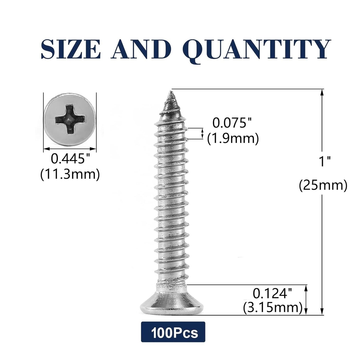 #14 x 1 Wood Screw 100Pcs 18-8 (304) Stainless Steel Screws Flat Head Phillips Fast Self Tapping Drywall Screws by SG TZH