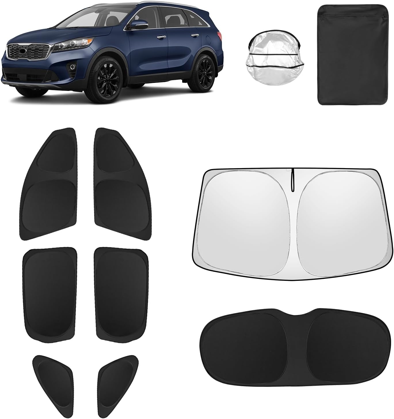 8pcs Car Window Shades for Kia Sorento 2016-2020 Accessories,Windshield Side Rear Full Sunshade,Sun Visor UV Blocking, Privacy Protection and Blackout for Camping Outdoor