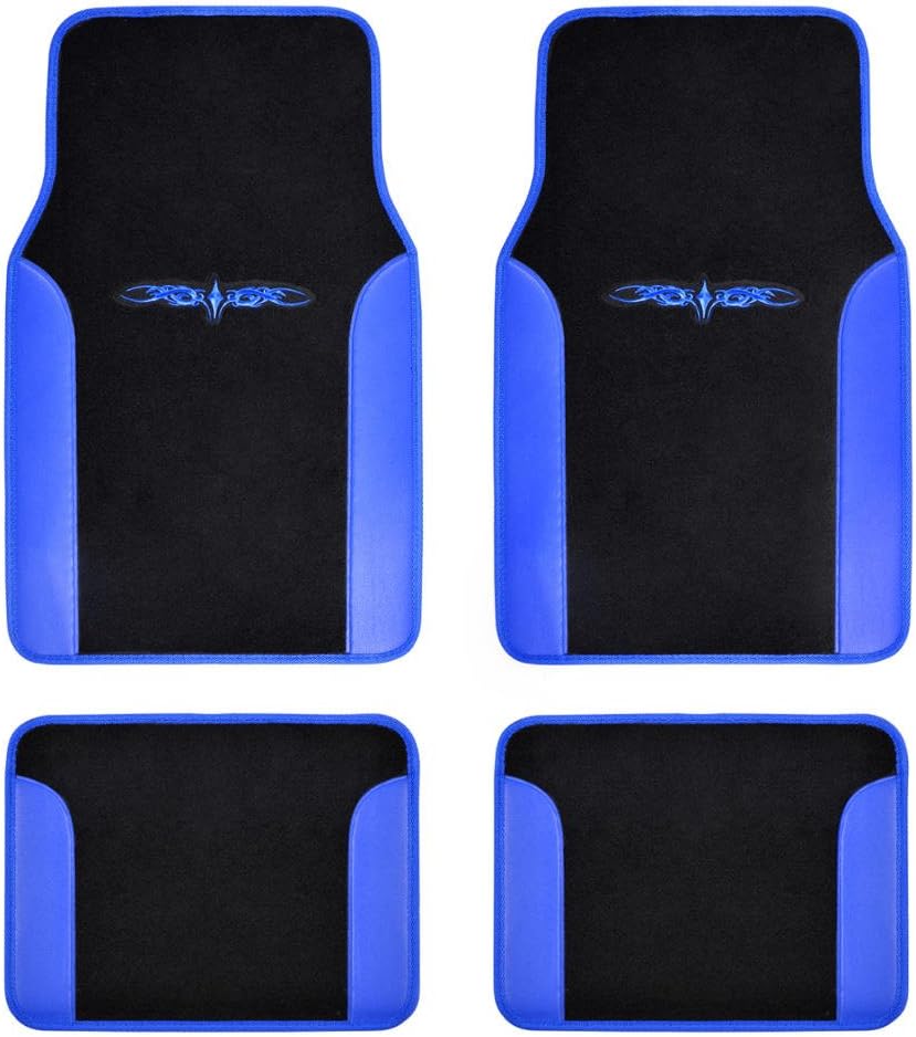 BDK Premium Carpet Black & Blue Floor Mats for Cars - Universal Fit Interior 4-Piece Car Mats Full Set - Cute Car Accessories Interior Floor Covers for SUVs, Trucks,Van, & Car