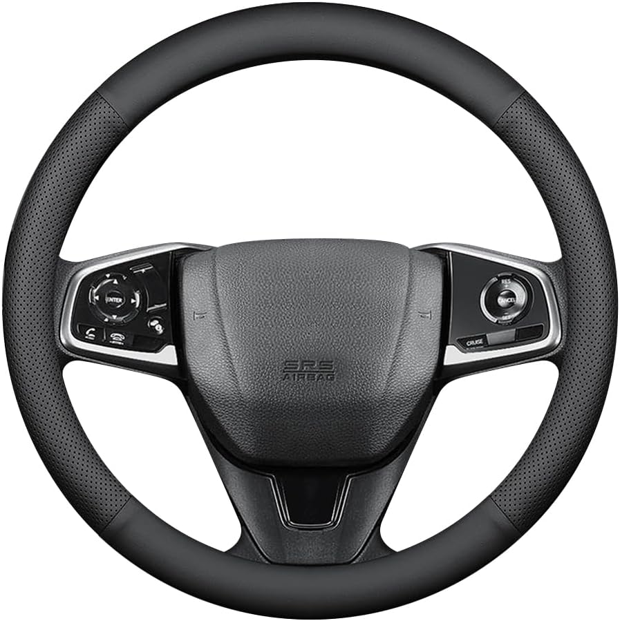 New Nappa Leather car Steering Wheel Cover, Anti-Slip, Safety, Soft, Breathable Full Surround Universal 15 inch Black
